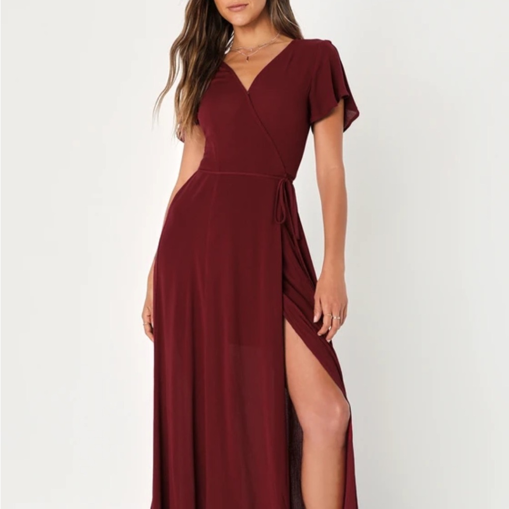 Lulu’s Burgundy Wrap Maxi Dress